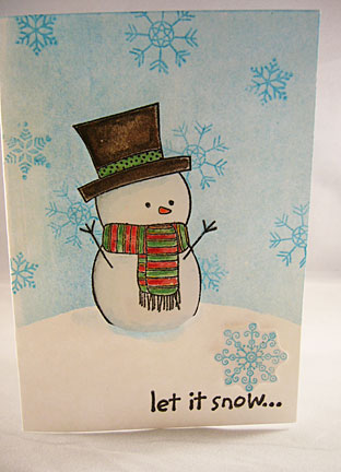 Below are two snowman Christmas cards I made with snowman rubber stamps.