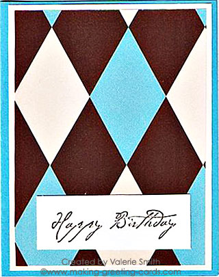 Simple happy birthday card with pattern paper and rubber stamp.