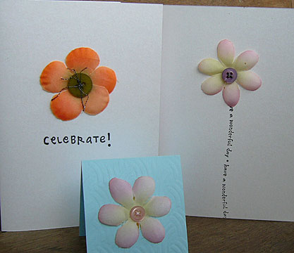These are the handmade birthday cards created with the silk flowers. 3 handmade birthday cards