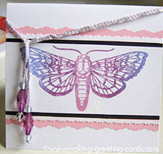Butterfly Rubber Stamped Card with Beads Ribbon Bookmark