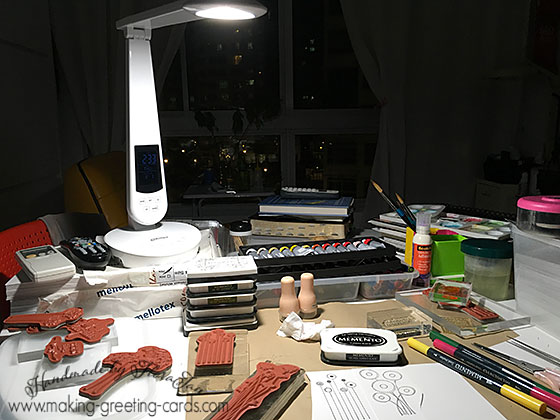 cardmaking at night - making floral handmade card