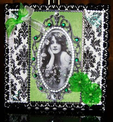 Card Making by Helen Wilshaw - Thoughtful Lady Art Card in black and white and a touch of green.