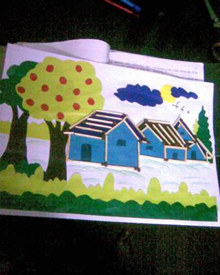 Card Made Using Marble Paper & Match Sticks