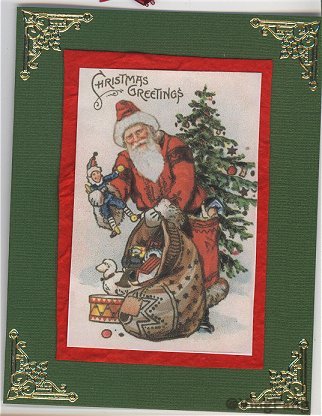 Santas Claus Christmas greeting card - Christmas colours - red and green.