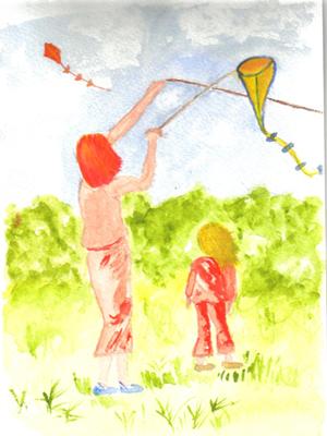A Watercolor Birthday Card - Flying A Kite
