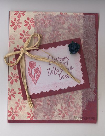 A handmade card - fall colour theme and quote : Flowers say Hello from the heart.